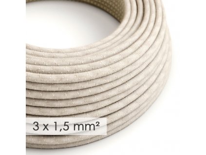 Textilní elektrický kabel 3x1,5 - len přírodní neutrální barvy RN01
