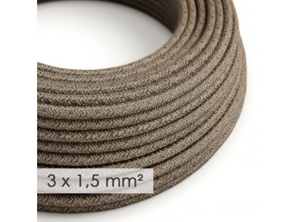 Textilní elektrický kabel 3x1,5 - len přírodní hnědé barvy RN04