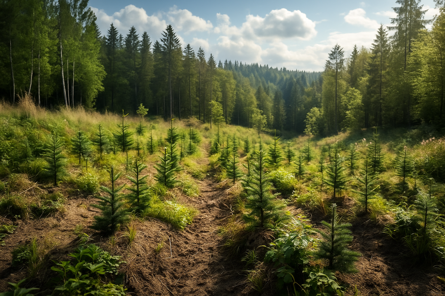 Výsadba stromků v české krajině