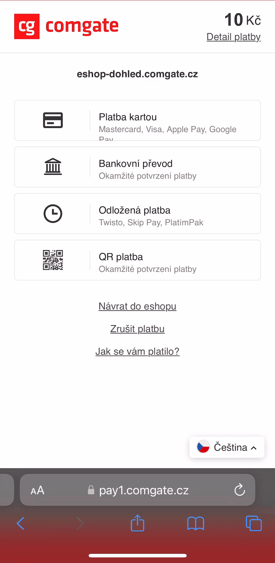 Mobilní platby COMGATE