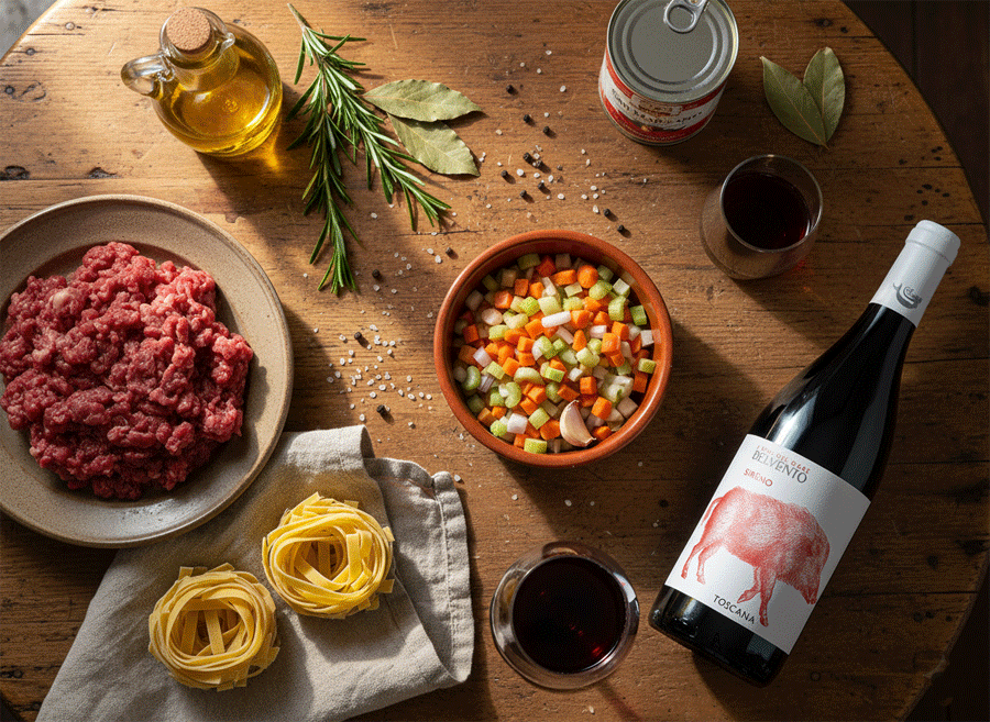 Suroviny pro kančí ragú a pappardelle