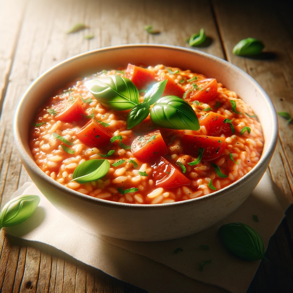 Rizoto s rajčaty a bazalkou (risotto al pomodoro e basilico)