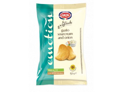 PATA Chips Cream & Onion - Bramborové chipsy vlnkované s příchutí zakysaná smetana a cibule 150g