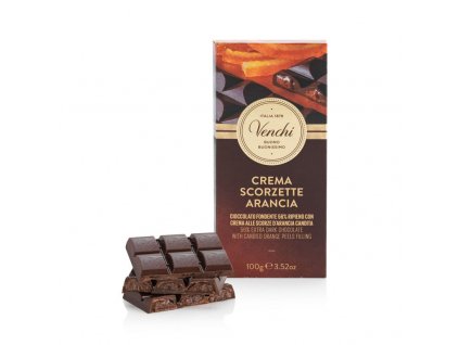 Venchi Creme Scorzette Arancia tmavá čokoláda s kandovanou pomerančovou kůrou 100g