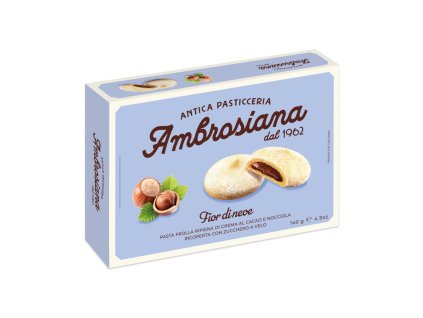 Ambrosiana Fior di Neve sušenky s kakao-lískooříškovou náplní 140g.