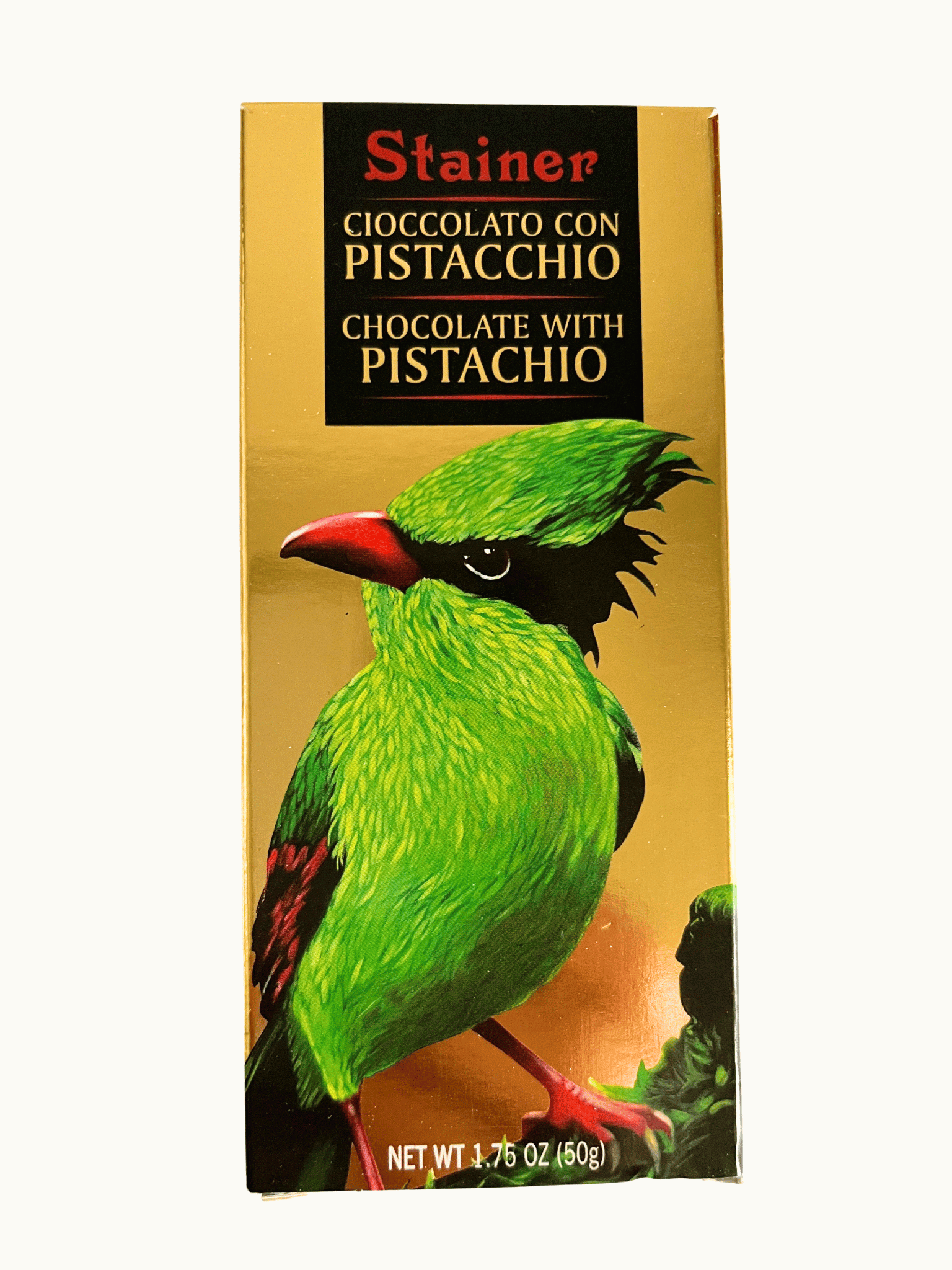 Stainer čokoláda bílá 32% s pistáciemi (con pistacchio) 50g