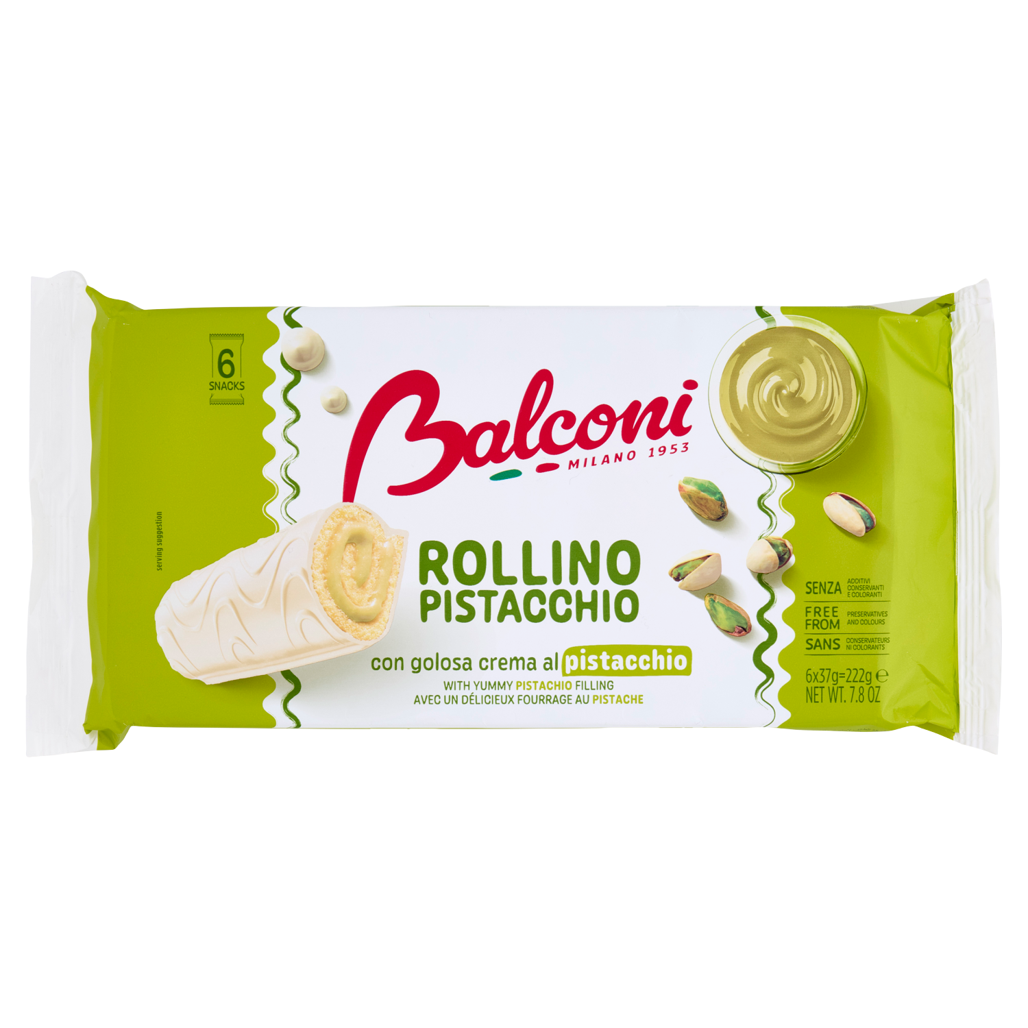 Balconi roláda s pistáciovou náplní (Rollino Pistacchio 6x37g) 222g