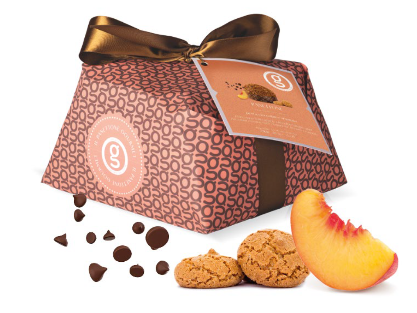 Golosi Panettone s broskvemi, hořkou čokoládou a amarettem (ručně baleno) 750g