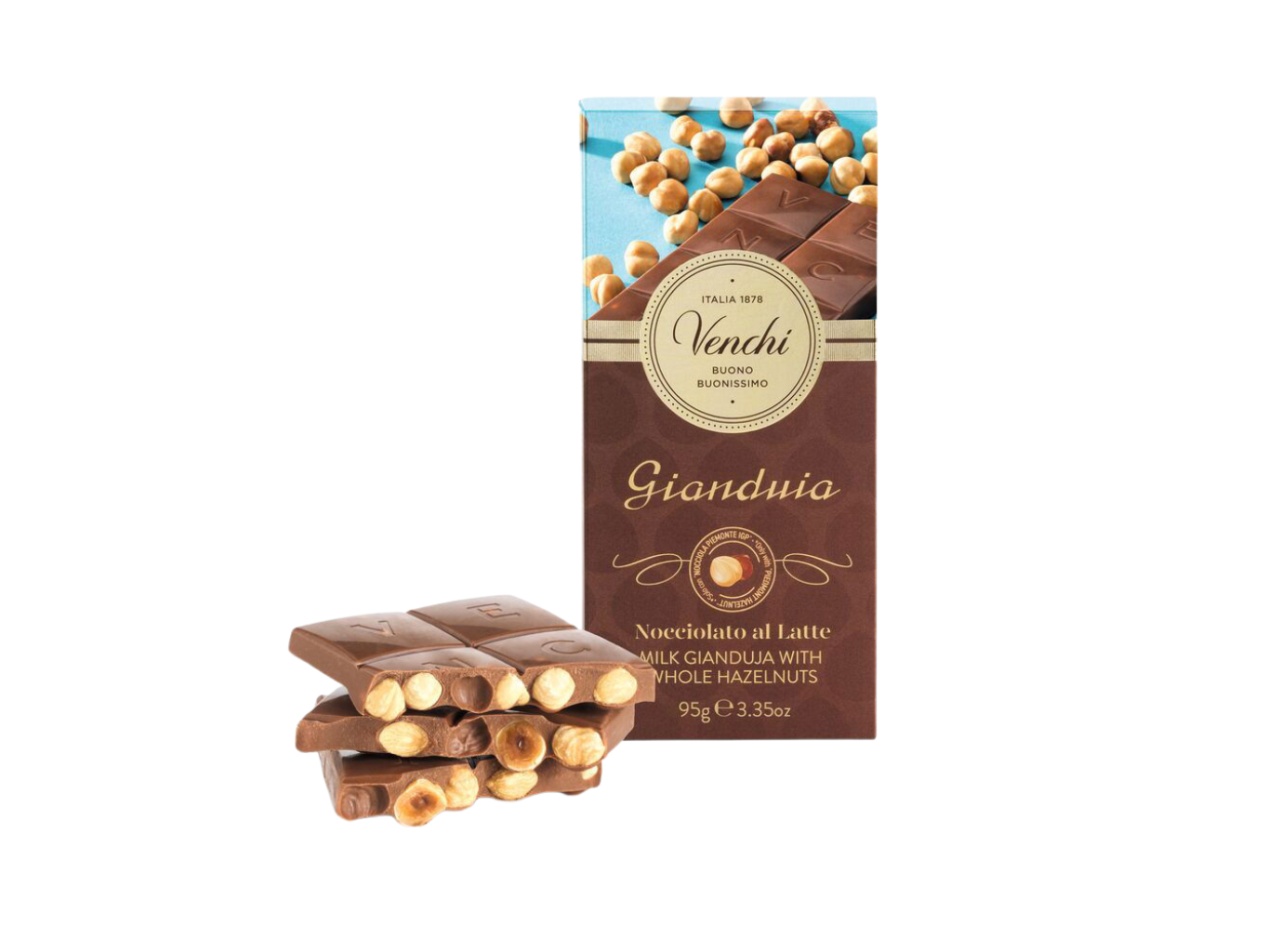 Venchi Mléčná čokoláda Gianduia s lískovými oříšky Piemonte (Nocciolata Gianduia Latte) 95g