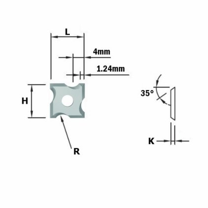 ITA HWM Oboustranný nůž pro břitovou frézu (L=0; H='0,0; K=0; R=2)