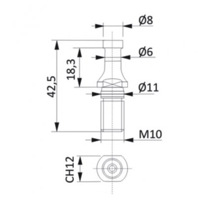 ITA Čep unašeče ISO CDM10SCM (Parametry Průměr 8 mm, délka 42,5 mm)