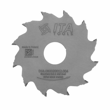 ITA DSB - DIA Předřezový kónický kotouč pro formátovací pilu (D=80; F=20; PH=-; Z=12; K=3,0-4,0; P=2,2; T (KONICKÝ); H=4)