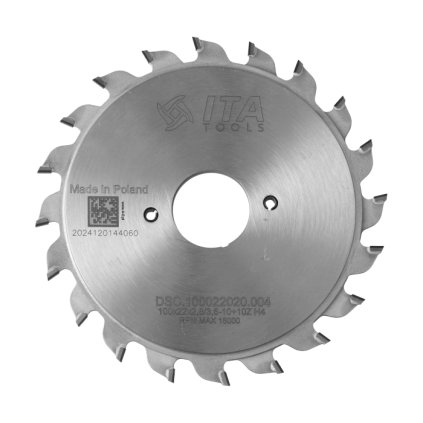 ITA DSC - DIA Předřezový skládaný kotouč pro formátovací pilu (D=100; F=22; PH=-; Z=10+10; K=2,8-3,6; P=2,2; FTG; H=0)