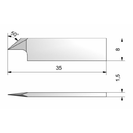 ITA Plochý nůž HM (L=35; W=8; T=1,5; HM; hloubka stříhání=4,8)