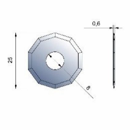 ITA Oválný nůž HM (D=25; F=8; T=0,6; hloubka stříhání=3,5)