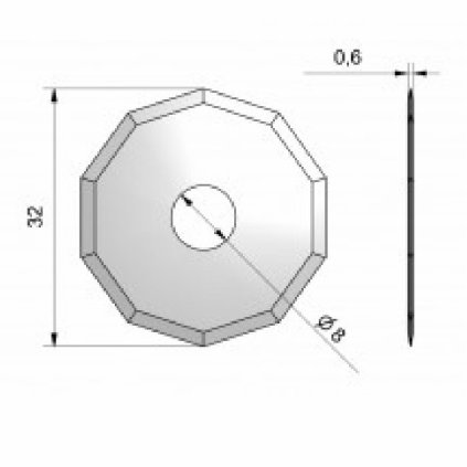 ITA Oválný nůž HM (D=32; F=8; T=0,6; hloubka stříhání=7,)