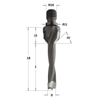 CMT Vrtáky se záhlubníkem se závitem 45° (D=8; I=50; LB=65; S=M10/11x4; LH; Z=2)