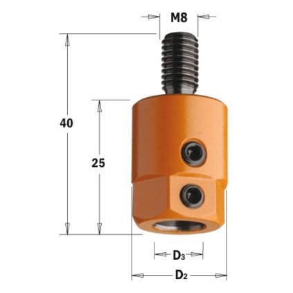 CMT 301 Redukční hlavička pro vrták (D3=8; D2=16; S=M8; RH)