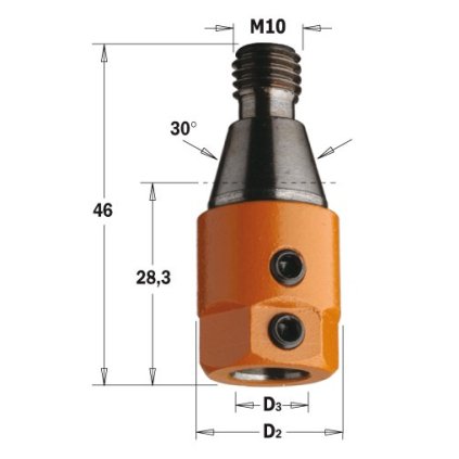 CMT 303 Redukční hlavička pro vrták (D3=8; D2=16; S=M10; RH)