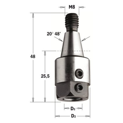 CMT 304 Redukční hlavička pro vrták (D3=8; D2=16; S=M8/20° 48’; RH)
