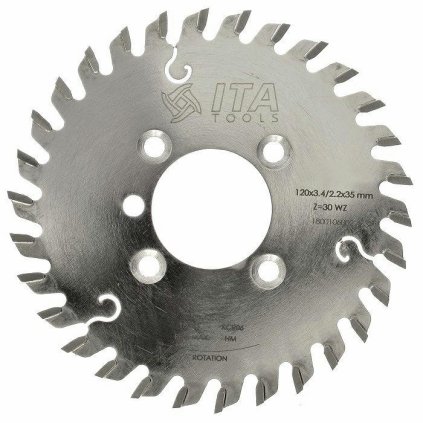 ITA PDA - Pilový kotouč pro CNC drážkovací agregát (D=120; F=35; PH=4/M5/50 LH + 1/6/46; Z=30; K=3,4; P=2,2; NS)