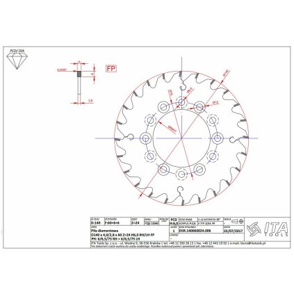ITA DSR/DSN - DIA Pilový kotouč pro drážkování (D=140; F=60; PH=6/6,5/75 RH + 6/6,5/75 LH; Z=24; K=4; P=2,8; )
