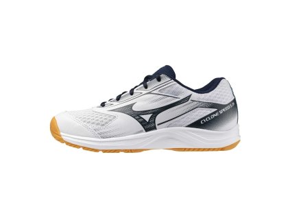 Dětská halová obuv Mizuno CYCLONE SPEED 5 Jr / White/Dress Blues (Variant 34.0/2.0)