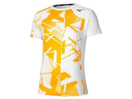 Pánské sportovní tričko Mizuno DB Shadow Graphic SS Tee(M) / White / Citrus (Velikost L)