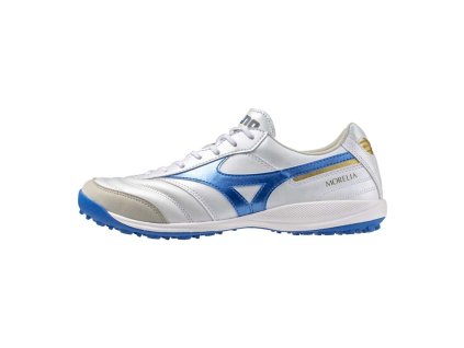 Pánská fotbalová obuv Mizuno MORELIA SALA ELITE TF / White/Laser Blue/Gold (Velikost 39.0/6.0)