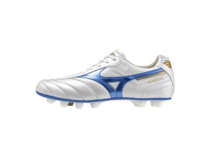 Pánské fotbalové lisovky Mizuno MORELIA II ELITE FG / White/Laser Blue/Gold (Velikost 47.0/12.0)