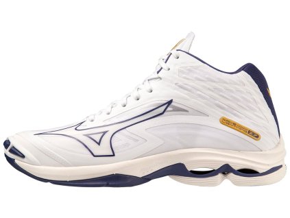 Pánská volejbalová obuv Mizuno WAVE LIGHTNING Z7MID / White/BlueRibbon/MP Gold (Velikost 50.0/14.0)
