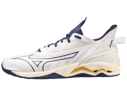Pánská halová obuv Mizuno WAVE MIRAGE 5 / White/BRibbon/MP Gold (Velikost 51.0/15.0)