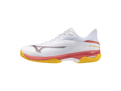 Pánská tenisová obuv Mizuno WAVE EXCEED COURT CC(M) / White/Calypso Coral/Citrus (Velikost 40.5/7.0)