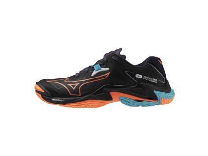 Unisex volejbalová obuv Mizuno WAVE LIGHTNING Z8(U) / Black/Neon Flame/Peacock Blue (Velikost 38.0/5.0)