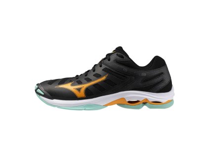 Unisex volejbalová obuv Mizuno WAVE VOLTAGE 2(U) / Black/Tangelo/Ice Green (Velikost 38.0/5.0)