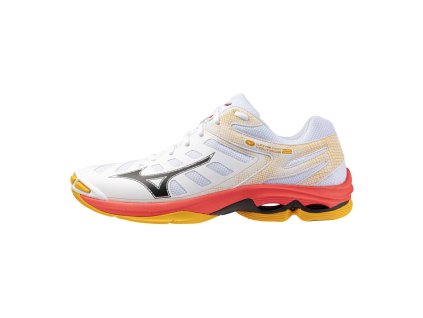 Unisex volejbalová obuv Mizuno WAVE VOLTAGE 2(U) / White/Fiery Coral 2/Citrus (Velikost 38.0/5.0)