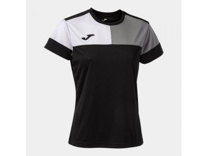 Dámské/Dívčí sportovní tričko JOMA CREW V SHORT SLEEVE T-SHIRT BLACK GREY WHITE