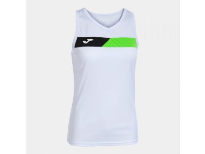 Dámské tenisové tílko JOMA COURT SLEEVELESS SHIRT WHITE FLUOR GREEN BLACK (Velikost L, Barva WHITE)