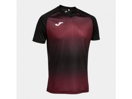 Pánské/Chlapecké fotbalové tričko JOMA TIGER V SHORT SLEEVE T-SHIRT BLACK BURGUNDY