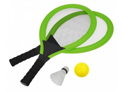 Set na plážové hry tenis/badminton 2xraketa, soft miček, badm. Košík, zelená