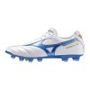 Pánské fotbalové lisovky Mizuno MORELIA II PRO FG / White/Laser Blue/Gold (Velikost 39.0/6.0)