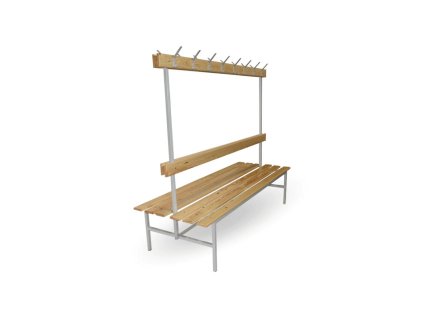 Šatníková lavica obojstranná s opierkou a vešiakmi, v.160 x š.150 x h.69cm, RAL7035 sivá, drevo lipa