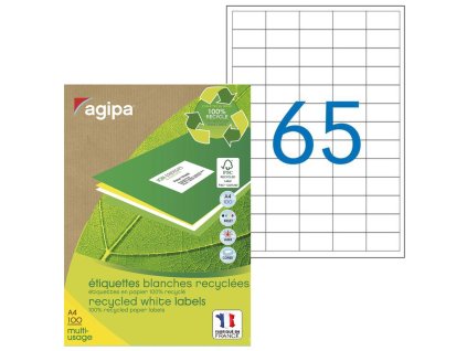 Etikety univerzálne recyklované 38x21,2mm Agipa A4 100 hárkov
