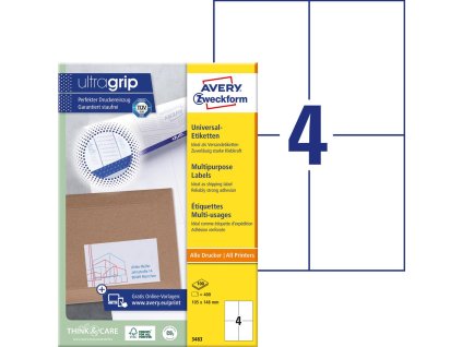 Etikety univerzálne 105x148mm Avery A4 100 hárkov