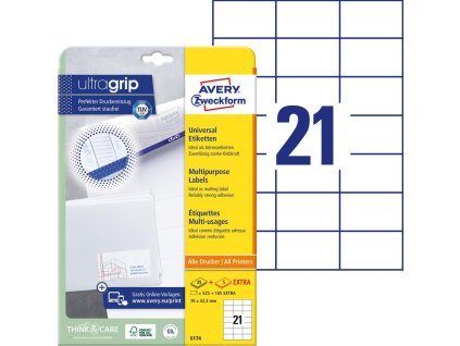 Etikety univerzálne 70x42,3mm Avery A4 25+5 hárkov