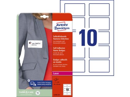 Samolepiace menovky Avery na textil 80x50mm, materiál acetátový hodváb