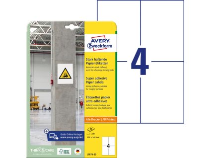 Etikety univerzálne 105x148mm Avery A4, silne lepivé 20 hárkov