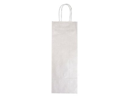 Papierová taška na víno 140x80x390,mm strieborná, krútené ušká vo farbe