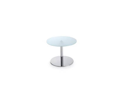 Konferenčný stolík SR 40, p. 60 cm, v. 45 cm, tvrdené mliečne sklo, kovová podnož chróm