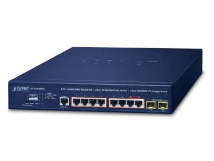 GS-4210-8HP2S Planet GS-4210-8HP2S IPv6/IPv4, 2-Port 10/100/1000T 802.3bt 95W PoE + 6-Port 10/100/1000T 802.3at PoE + 2-Port 100/1000X SFP Managed Switch(240W PoE Budget, 250